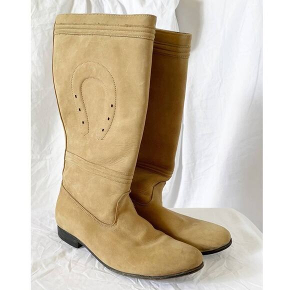 Women’s Western Horseshoe Nubuck Leather Riding Boots Tan Sz 9 Made in Mexico - Picture 9 of 13